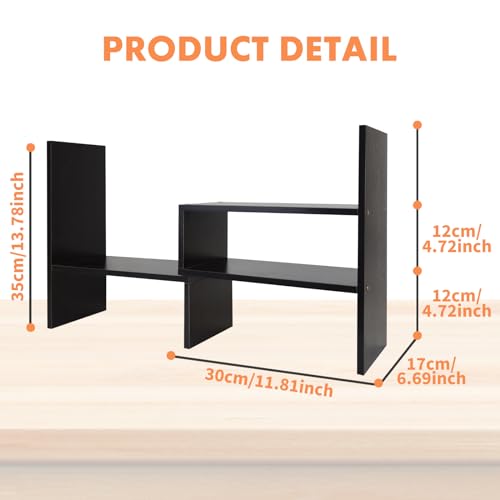 Image of PowerKing Wood Desktop Organizer, Adjustable Display Shelf Rack for Home Office Desktop Storage Supplies Organization (Black Walnut)