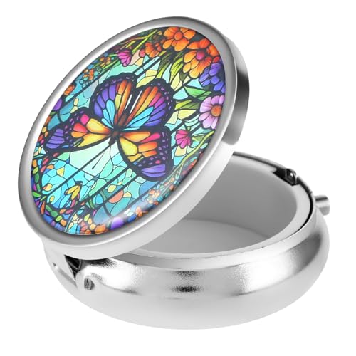 Pillendose Elegantes Kleines Pillenetui Mit Spiegel Tragbarer Reise Pillenbehälterhalter für Die Tasche Dekorative Metallmedizin für Vitamine Fischöl Nahrungsergänzungsmittel