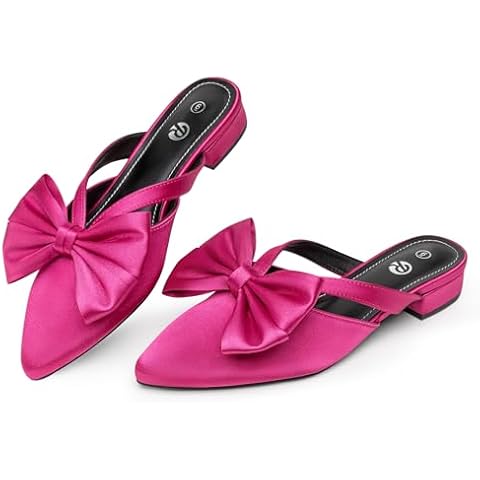 Rekayla Mules for Woman Pointed Toe Flats Bow Knot Decoration Closed Toe Womens Mules Comfortable Women Dress Shoes Silky Mule Low Heels Slip on Backless Loafer for Casual Work Office Summer Size 9 Cover