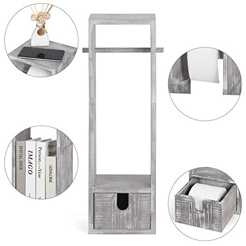 Rustic Wood Toilet Paper Holder Bathroom Freestanding Roll Holder Dispenser With Storage Drawer And Storage Shelf Reserve For Phone Magazine - Rustic White #TOP2