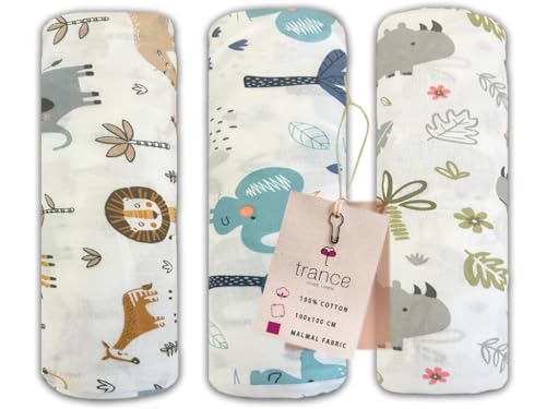 Image of Trance Home Linen Super Ultra Soft 100% Cotton Malmal Baby Swaddle Light Soft fabirc Baby Wrap for New Born Babies Essential | New Born Receiving Blankets Swaddles (100x100 Cm, Baby Pug Set 3)