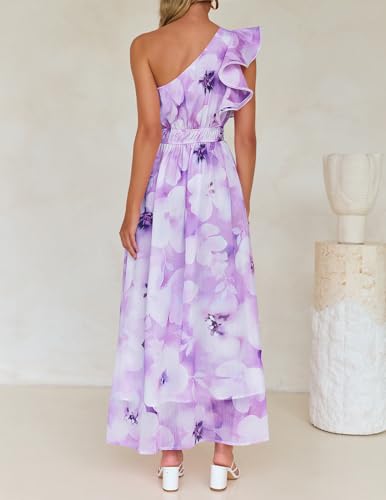 Image of ZESICA Women's 2026 Summer Floral Sleeveless Maxi Dress | One Shoulder, Sleeveless, Ruffle, High Waist, Beach Wedding Guest, Vacation, Graduation, Bridal Shower, Boho Long Dresses