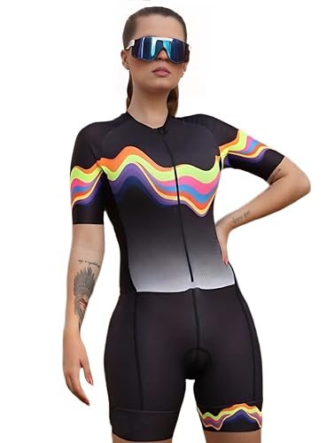 Combinaison de cyclisme femme multicolore patchwork à motif 3D et manches courtes pour le vélo