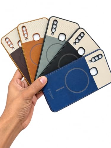 Image of Bintage Dual-Leather Mac Safe Design Phone Case| Soft Touch Finish | Full Camera Protectection Back Cover Compatible for Vivo 1904 /Vivo Y12 /Y15 /Y17 - White & Matelic Grey