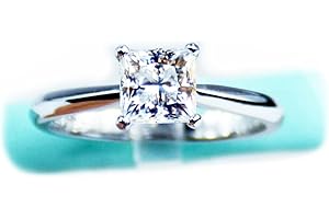 One Carat Princess Cut White Moissanite Diamond Solitaire Engagement Ring for Women