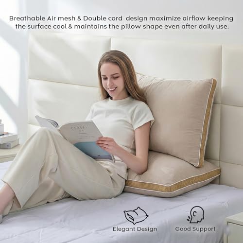 Image of AYKA Premium Microfiber Pillow for Sleeping | Super Soft & Fluffy Bed Pillow | 100% Virgin Microfiber Filling | Breathable | Ideal for All Sleeping Positions | 17x27 Inch | Beige | Pack of 4