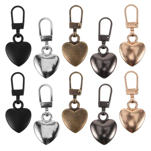 Housoutil 10Pcs Heart Shape Zipper Pulls Detachable Zipper Handles for Easy Replacement and Repair Elegant Charm for Bags Clothes Shoes and Luggage Gunmetal
