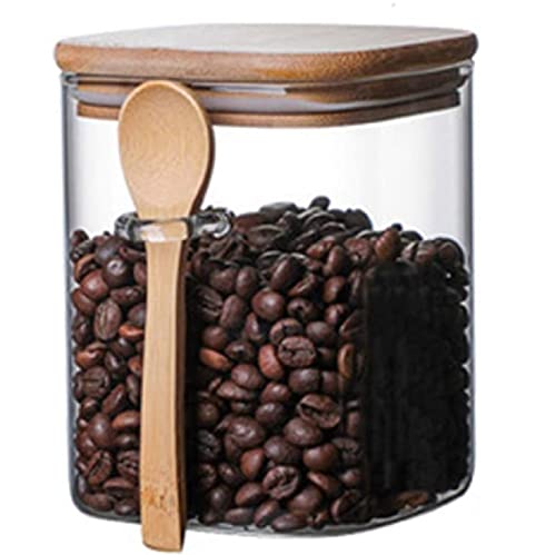 FülleMore Vorratsdose Luftdicht Glasdose stapelbar Lebensmittelbehälter mit Holzdeckel und Löffel Quadratische Vorratsbehälter für Kaffeebohne...