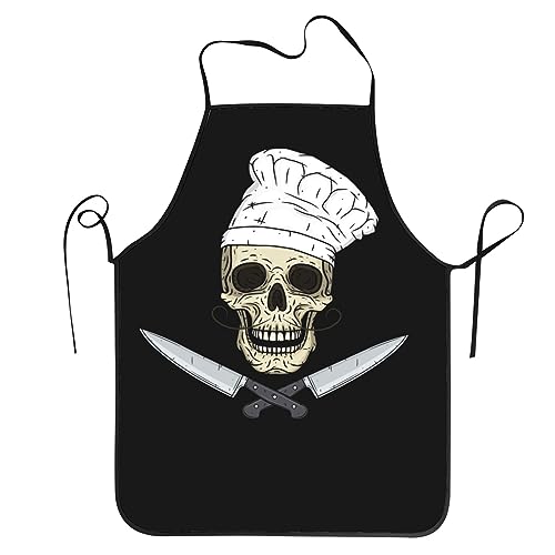 Delantales de calavera en toque con cuchillos para hombres, mujeres para cocina, hornear, barbacoa, chef