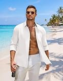 COOFANDY Koszula Męska Z Długim Rękawem 100% Bawełna Button Down Koszula Rekreacyjna Z Kieszenią Na Piersi Regular Fit, biały, L