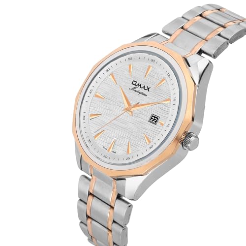Image of OMAX Analog White Dial Two Tone Steel Strap Rich Classic Look Rosegold Watch for Men-All Stainless Steel Durable case, Fashionable Watch-BGS61322