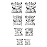 Jstyle 4 Pairs Stainless Steel Magnetic Stud Earrings for Men Women Cubic Zirconia Non-Piercing Clip On Cheater Fake Earrings 4-7 mm