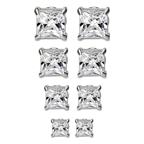 Jstyle 4 Pairs Stainless Steel Magnetic Stud Earrings for Men Women Cubic Zirconia Non-Piercing Clip On Cheater Fake Earrings 4-7 mm