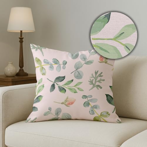 BRICK HOME Set of 5 Jute Printed Cushion Covers 12x12 Inches | Pastel Floral, Leaf, Arrow & Dreamcatcher Pattern | Soft Durable Decorative Pillow Covers for Sofa Couch Living Room Bedroom