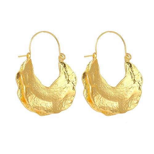 Large Vintage Gold Hoop Earrings Dangle Earrings Foil Hammered Wire Chunky Statement Earrings