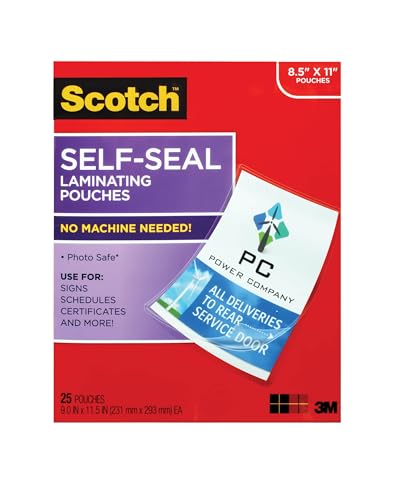 Image of Scotch Self-Seal Laminating Pouches, No Laminator Needed, Letter Size 9.0 in x 11.5 in, 25-Pack