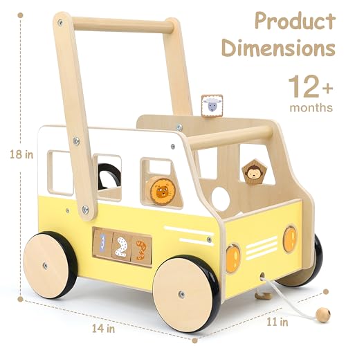 Image of Pillowhale Wooden Baby Walker, First Birthday Gifts for Boys & Girls