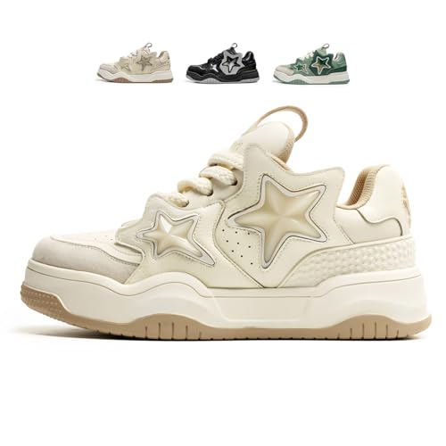 Women Y2K Platform Sneakers, Star Patch Chunky Trainers, Trendy Retro 3D Charm Streetwear Casual Height Boost Lightweight Teens