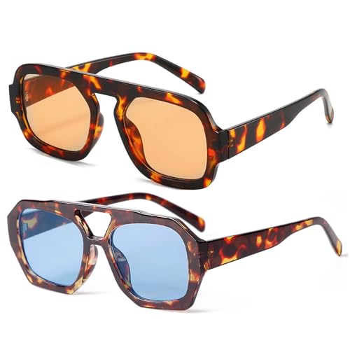 ADE WU Trendy Square Aviator Sunglasses for Women Vintage 70s Plastic Aviators Sun Glasses Trending Stylish 20252