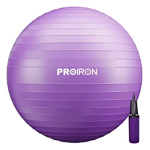 PROIRON バランスボール 55cm パープル ハンドポンプ付き