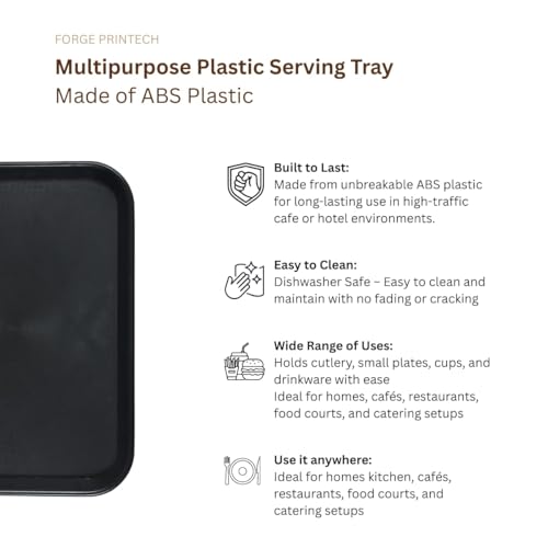 Image of Forge Printech Small Plastic Tray 10x14 Black, use in Home and Kitchen, Durable Plastic Tray for Multi Purpose, Ideal for Serving Beverages and Food (1, Black)