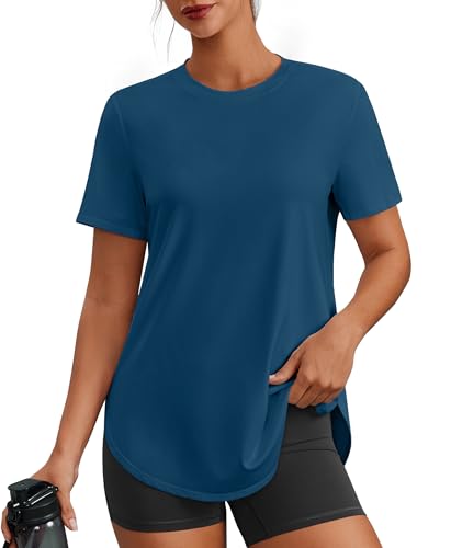 Image of PINSPARK Workout Tops for Women Short Sleeve Athletic Shirts UPF 50+ Quick Dry Running Outfits for Exercise Gym Hiking S-3XL