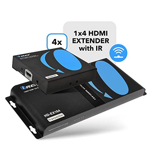 Image of OREI 1x4 HDMI Extender Splitter Over Single Cable CAT6 /7 1080P with IR Remote EDID Management - Up to 400 Ft - Loop Out - Low Latency Black