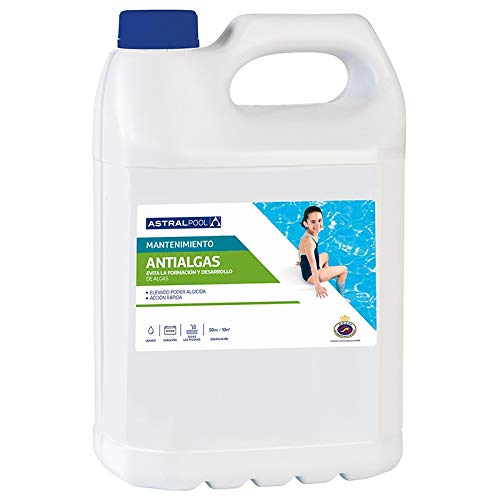 Antialgas Envase 5 L -Evita la formación y Desarrollo de Algas - Apto para Piscinas Familiares y Públicas