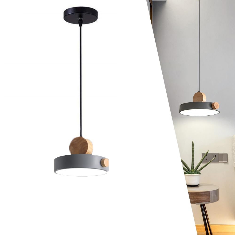 Nordic Creative Dining Room Pendant Lights Color Cylinder Hanging Lamp Modern Simple LED Solid Wood Ceiling Light Bedside Lamp Metal Chandelier Kitchen Dining Living Room Bedroom Lightshade (gray)