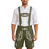 Männer Lederhosen Optik Overall mit Stickerei und Hosenträgern Kurz