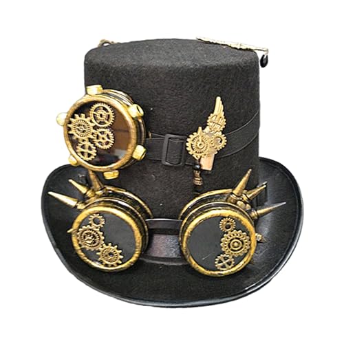 Chapeau victorien punk plat avec lunettes amovibles steampunk pour femme noir