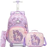 HTgroce Mochila con Ruedas Niña Primaria – Set 3 en 1 con Bolsa de merienda y Estuche – Mochila Escolar Trolley Ergonómica – Ideal para Colegio y Vuelta al Cole