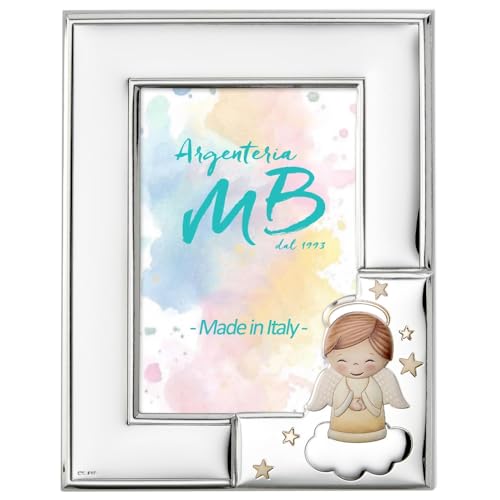 Argenteria MB Portafoto per La Nascita di un Bambino o di una Bambina con Angelo su una Nuvola, Cornice Personalizzabile con Incisione del Nome o della Data di Nascita, per Foto 10x15 cm