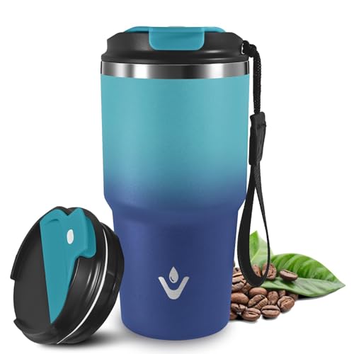 Grsta 20oz Mug Isotherme, Anti-Fuite Tasse Isotherme Transportable, Tumbler avec Couvercle à Vis, Double Paroi Isolante Acier Inoxydable, Gobelet Thermique pour Boissons Chaudes et Glacé
