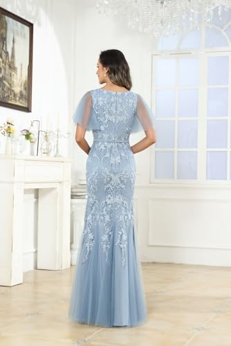 VGZ Lace Appliques Mother of The Bride Dresses with Sleeves Chiffon V Neck Long Formal Evening Gown3