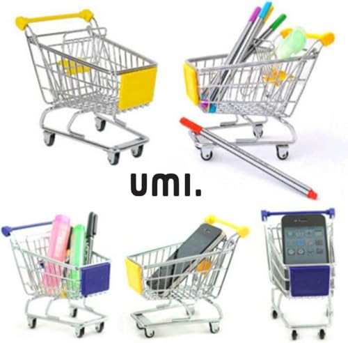 Image of Amazon Brand - Umi Mini Shopping Cart Toy | Colorful Metal Shopping Handcart Model, Tiny Utility Trolley for Kids Play, Desk Storage & Home Decoration (1 Pc, Yellow)