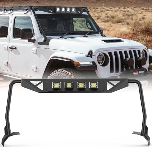 Nilight Windshield Frame Cover with 4 x LED Lights Insert Roof Sun Visor Cowl Body Armor Compatible with 2018-2025 Jeep Wrangler JL JLU & Gladiator JT (Excluding JL 4xe & JT Mojave)