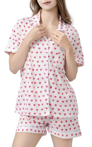 Image of Womens Pajamas Set Shorts Button Down 2 Piece Monkey Bunny Y2k Roller Dupes Rabbit Preppy Lounge Pjs Comfy Sleep Wear