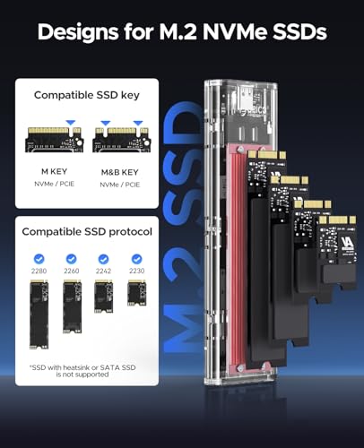 Image of ORICO Transparent -Free USB3.1 Type-C Gen2 10Gbps to m.2 SSD Enclosure for Intel 660p NVMe m-Key SSD up to 2TB