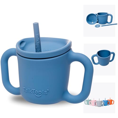 Image of TalkTools ITSY Silicone Training Cup – Mini Straw Cup for Baby - Anti Leak, Spill Proof and BPA Free Cup with Straw Insertion for Kids (Ocean)
