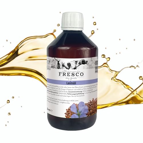 FRESCO Dog Premium Leinöl Hunde 250ml | Kaltgepresstes Omega 3 Öl mit Vitamin E | Natives Barf Öl ohne Zusätze | Abgefüllt in Deutschland