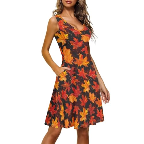 Image of Women Stylish Tank Dresses Sleeveless Round Neck Midi Casual Dress with Pocket for Summer