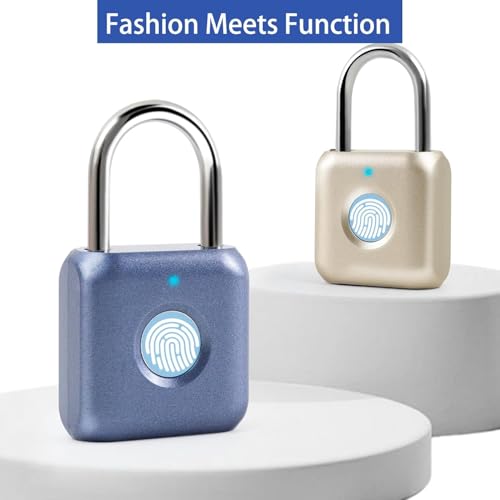 Image of Fingerprint Padlock, Keyless Biometric Lock, Water-Resistant, USB Rechargeable Smart Lock for Bookcases, Bikes, Sports Lockers, Storage, Blue