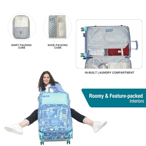 Image of uppercase JFK Plus 10100EST1DBL Large Check-in Eco Soft Trolley Bag, Dust Resistant Luggage Made of Sustainable Material, 8 Wheel Trolley Bag with TSA Lock,Travel Suitcase for Men & Women (Denim Blue)