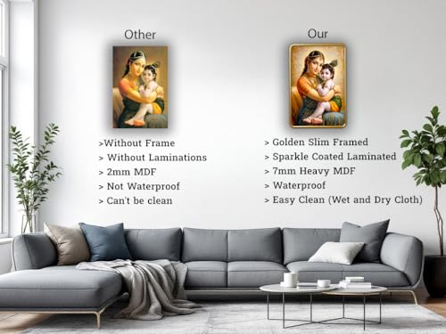 Image of Dharvika Innovations Kanha Maa Yashoda WIth Bal Krishna photo frame for pregnant women with golden Slim, Sparkle Coated Lamination frame 1867 30 x 45 cm (Design 5)