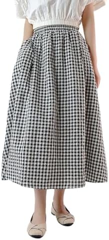 chouyatou Women's Casual Elastic Waist Plaid Skirt Gingham Swing ...
