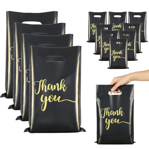 Cohortstar 100 PCS Black Thank You Bags 9x12inch Extra Thick