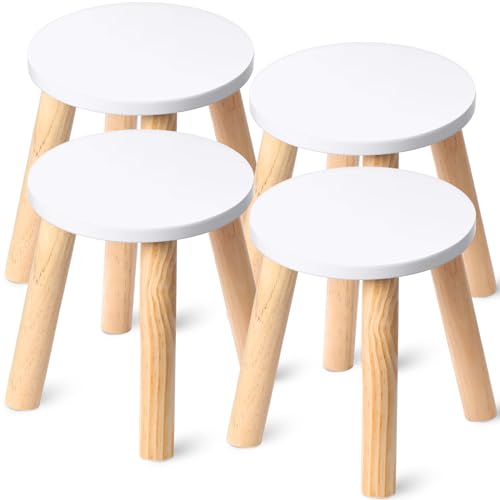 Wenqik 4 Wooden Step Stool for Kids 10.3 Inch 4 Legged Small Wooden Step Stool Solid Hard Sturdy Chair for Bedroom Furniture