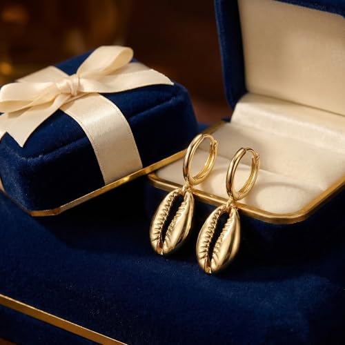 Image of Gold Starfish Mermaid Tail Dangle Drop Earrings for Women, Trendy Cute Pearl Fish Tail Shell Textured Hoop Dangling Earing Summer sea Beach Jewelry Gift.
