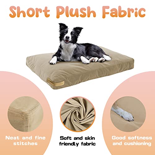 Mestuel Dog Bed, 46'' Soft Short Plush Pet Beds For Large Dogs, Anti Slip Indoor 6.3'' Think Dog Sleeping Mattress Crate Pad With Washable Cover For Golden Retriever Dobermann Border Collie,Khaki #TOP2